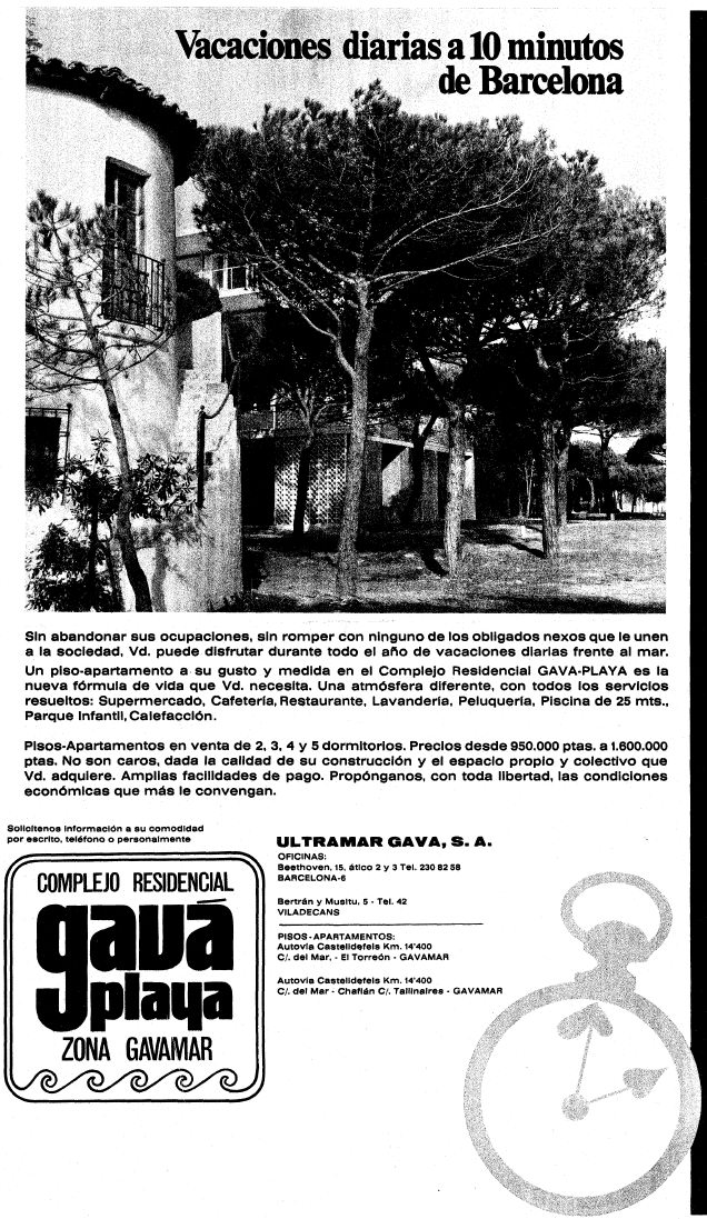 Anuncio de los actuales apartamentos TORREON de Gav Mar publicado en el diario LA VANGUARDIA (25 de Mayo de 1968)